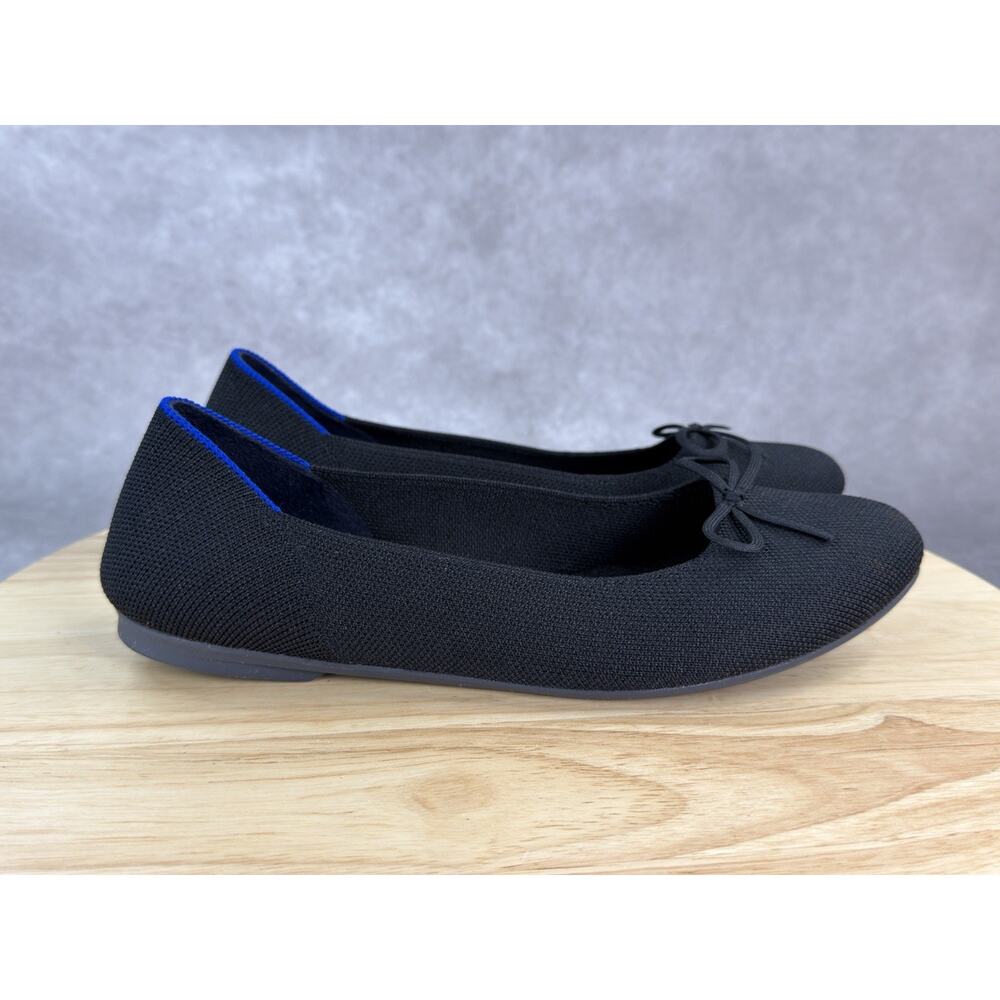 Rothy's Women The Ballet Flats Black Bow Knit Slip On Round Toe Size 8.5